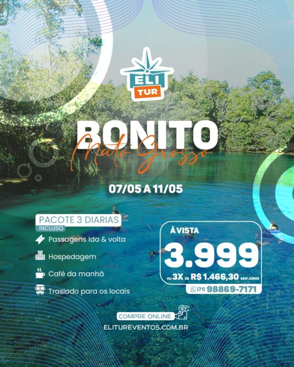 EXPERDIÇÃO BONITO-MS * De 27 De Setembro a 01 Outubro em 2025 R$ 3999,00