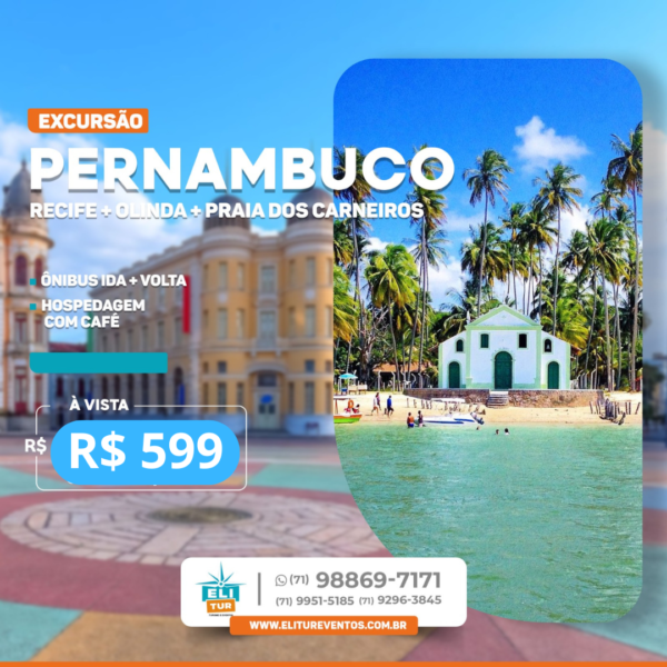 Porto de Galinhas/PE + Praia dos Carneiros/PE 11 a 13 Julho > Sex 19h a Seg 05h